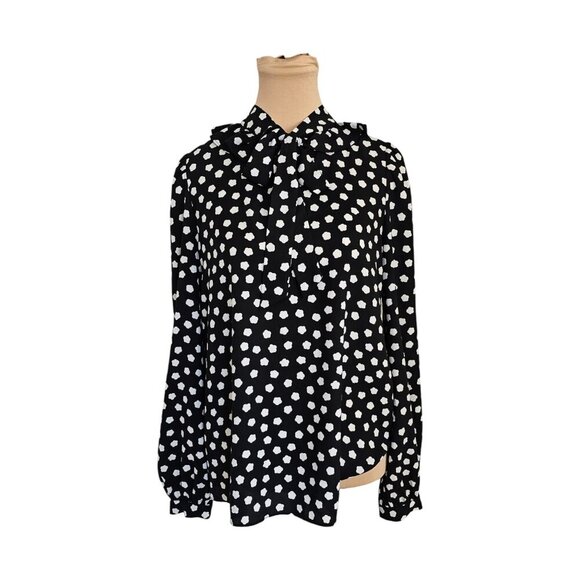 Kate Spade Cloud Dot White and Black Polka Dot Blouse Sz S - Picture 1 of 8